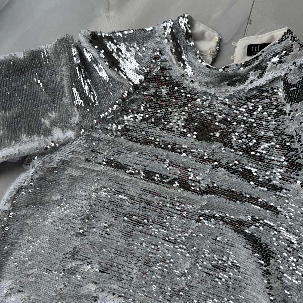 Zara TRF Collection Silver Sequin Cropped Blouse - Picture 2 of 7
